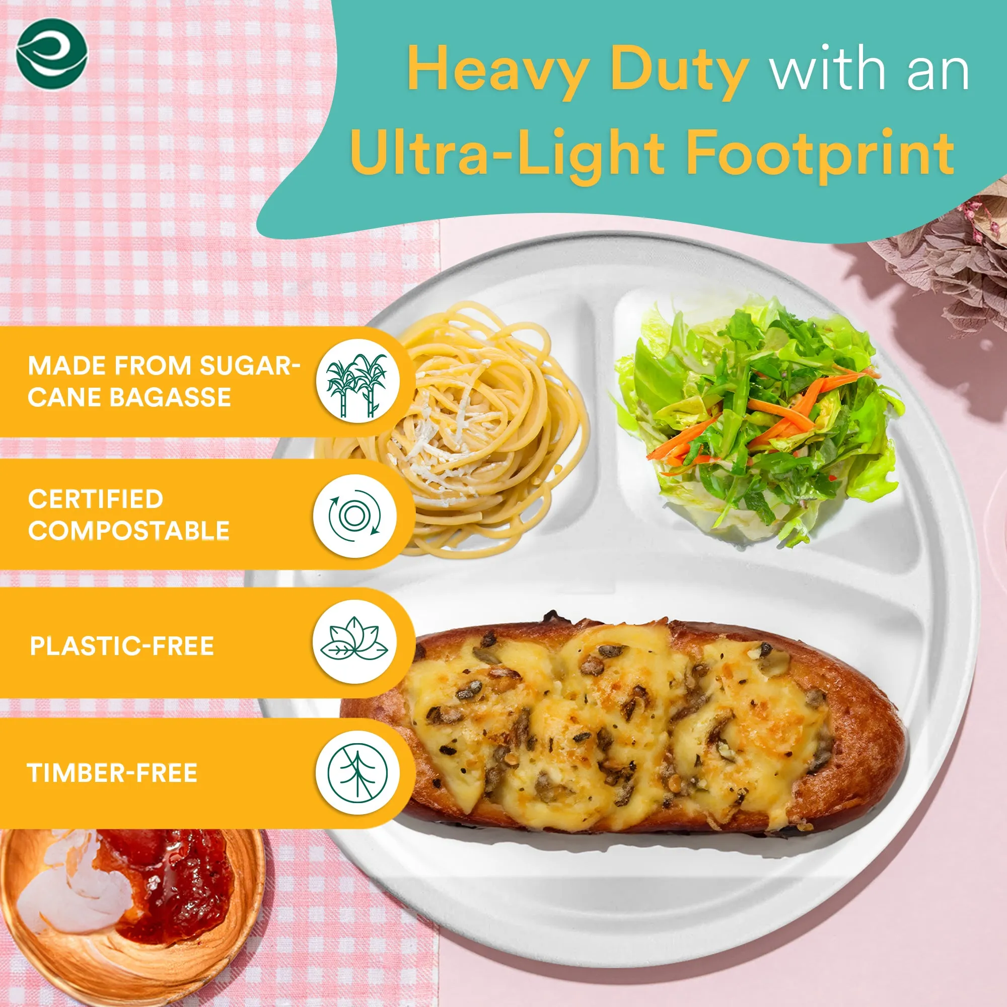 10 Inch Round 3 Compartment Disposable Bagasse Plates