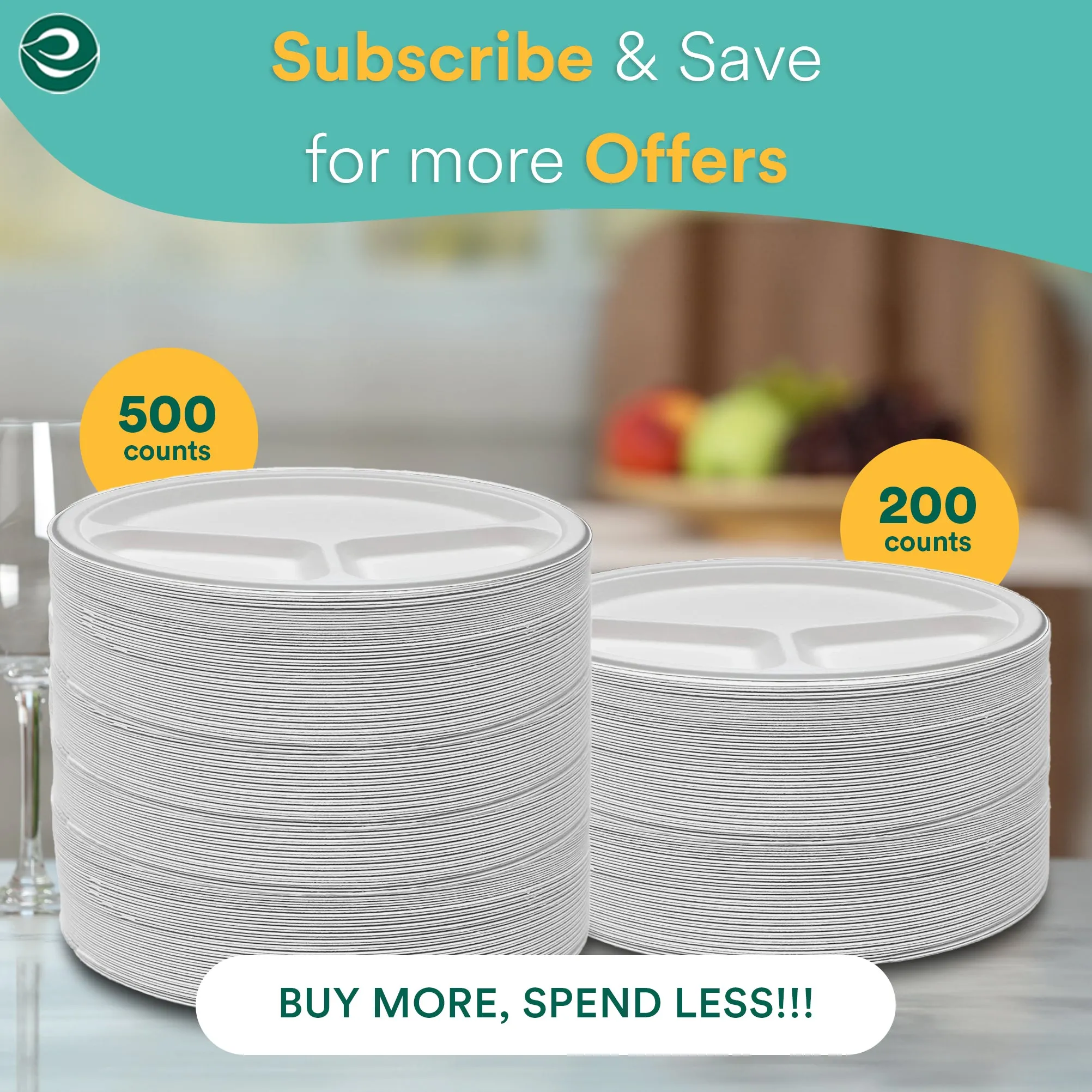 10 Inch Round 3 Compartment Disposable Bagasse Plates