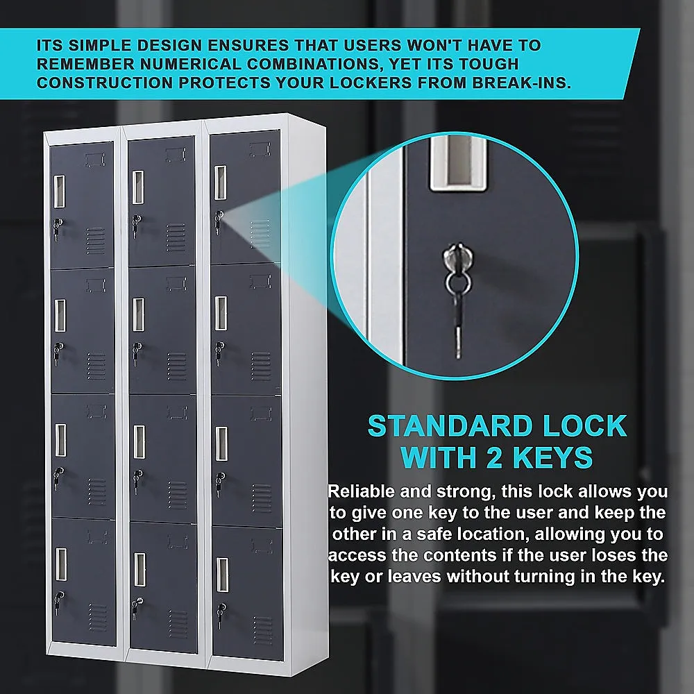 12-Door Locker for Office | Gym | Shed | School | Home Storage | Standard Lock with Keys