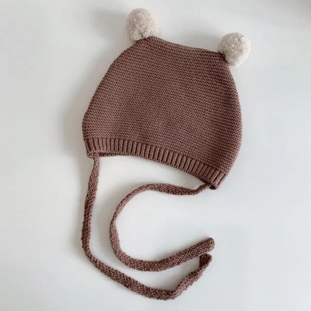 Autumn and winter cute ball knitted hat ear protection lace-up wool warm hat 17.3-19.6 inches