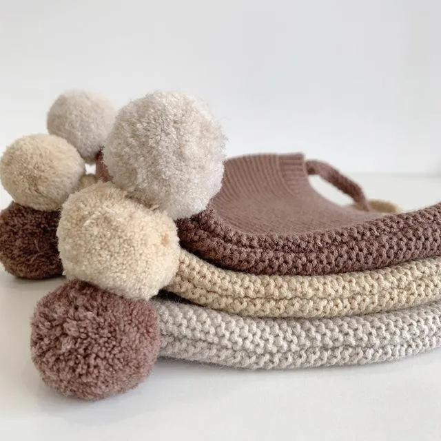 Autumn and winter cute ball knitted hat ear protection lace-up wool warm hat 17.3-19.6 inches