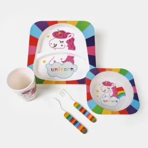 Baby Feeding Bowl Plate Dishes Fork Spoon Cup 5Pcs/Set - Unicorn
