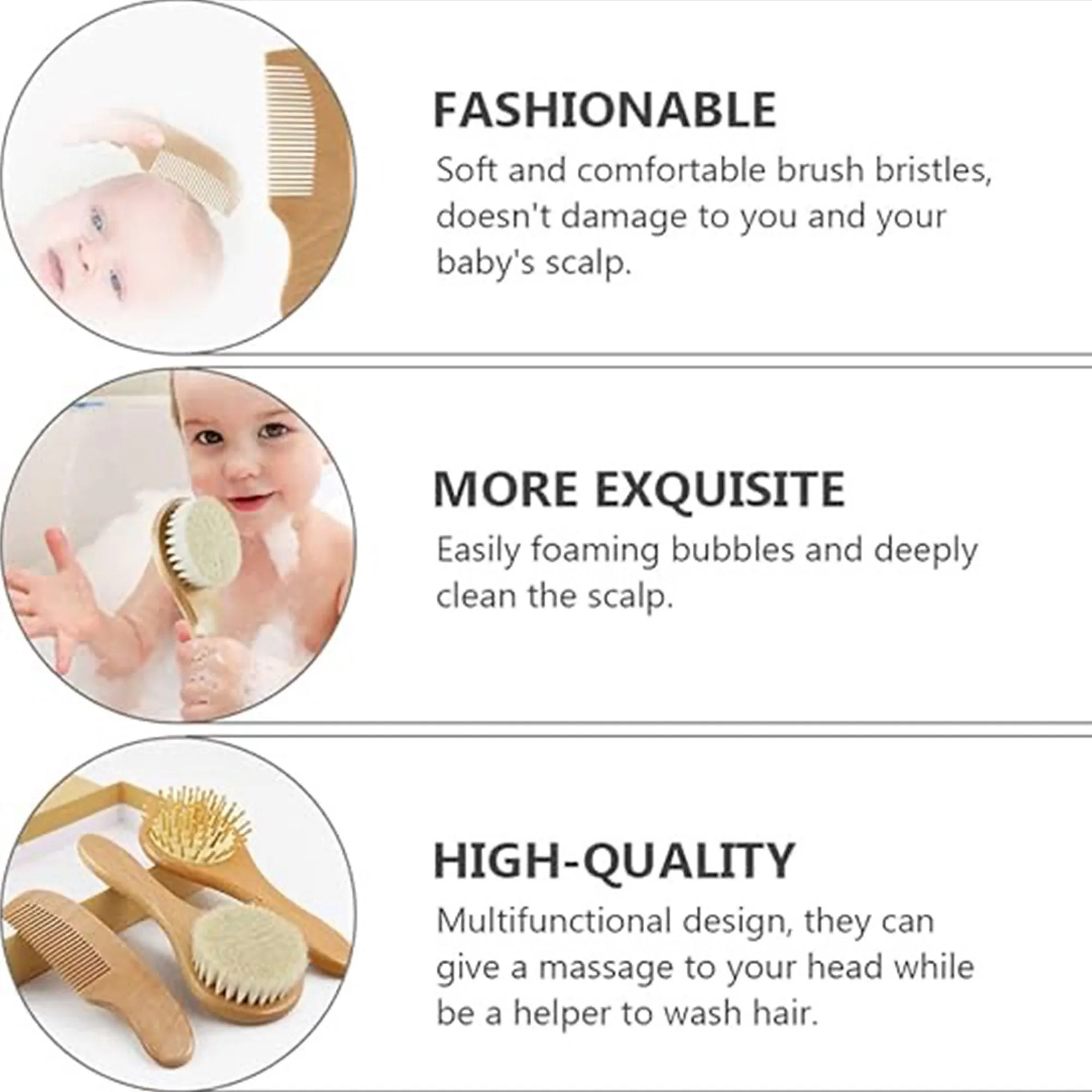 Babymoon Set of 4 | Baby Grooming Set | Baby Wooden Comb, Hair Brush, Face Brush, Shampoo Brush with Box | Baby Return Gift Set