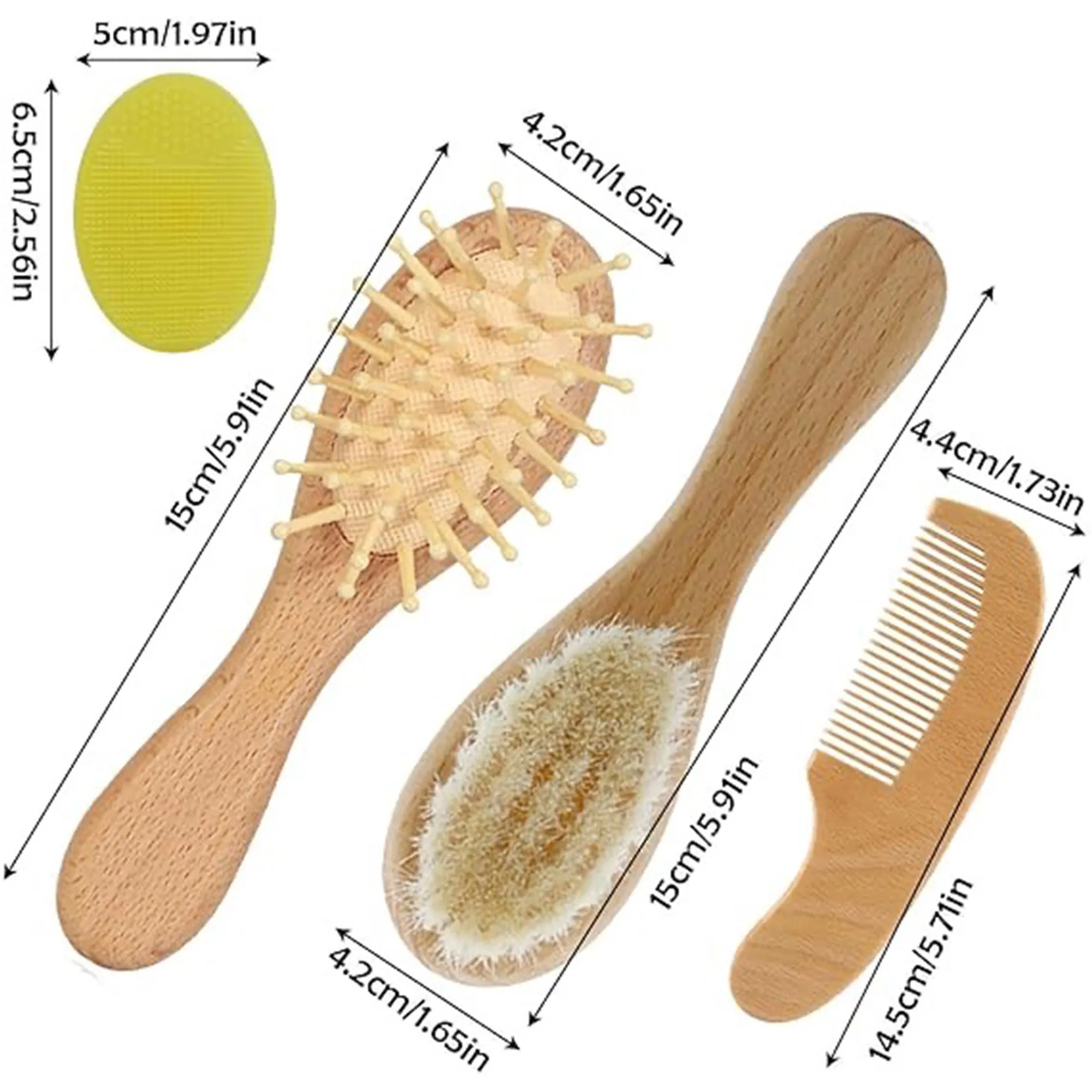 Babymoon Set of 4 | Baby Grooming Set | Baby Wooden Comb, Hair Brush, Face Brush, Shampoo Brush with Box | Baby Return Gift Set