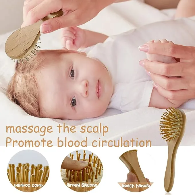 Babymoon Set of 4 | Baby Grooming Set | Baby Wooden Comb, Hair Brush, Face Brush, Shampoo Brush with Box | Baby Return Gift Set