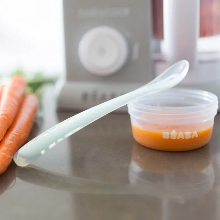 Beaba Set of 4 ergonomic 1st age silicone spoons Eucalyptus (Assorted Colors Windy Blue/ Eucalyptus Green/Light Mist/Old Pink