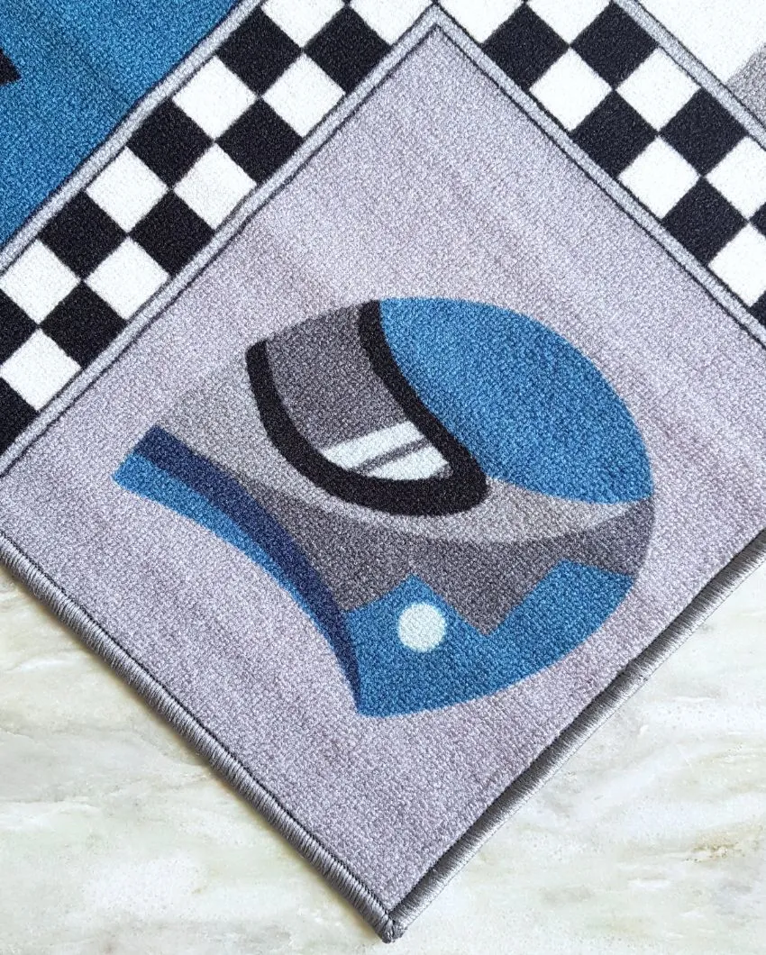 Blue Racing Car Anti-Slip Kids Multipurpose Door Mats | Set of 2 | 24 x 16 inches