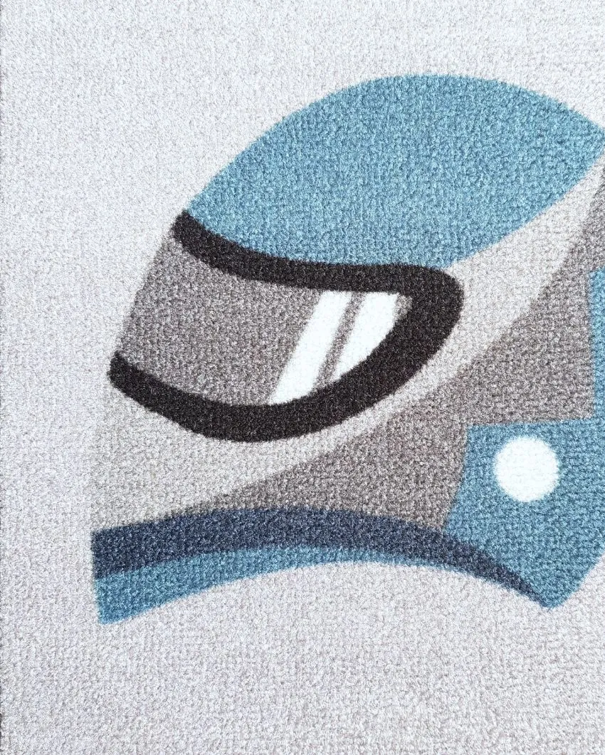 Blue Racing Car Anti-Slip Kids Multipurpose Door Mats | Set of 2 | 24 x 16 inches