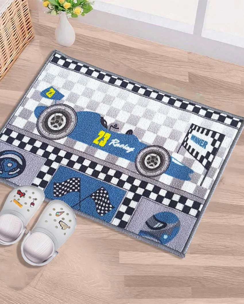 Blue Racing Car Anti-Slip Kids Multipurpose Door Mats | Set of 2 | 24 x 16 inches