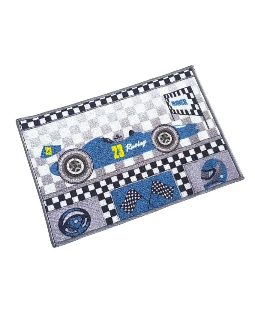 Blue Racing Car Anti-Slip Kids Multipurpose Door Mats | Set of 2 | 24 x 16 inches