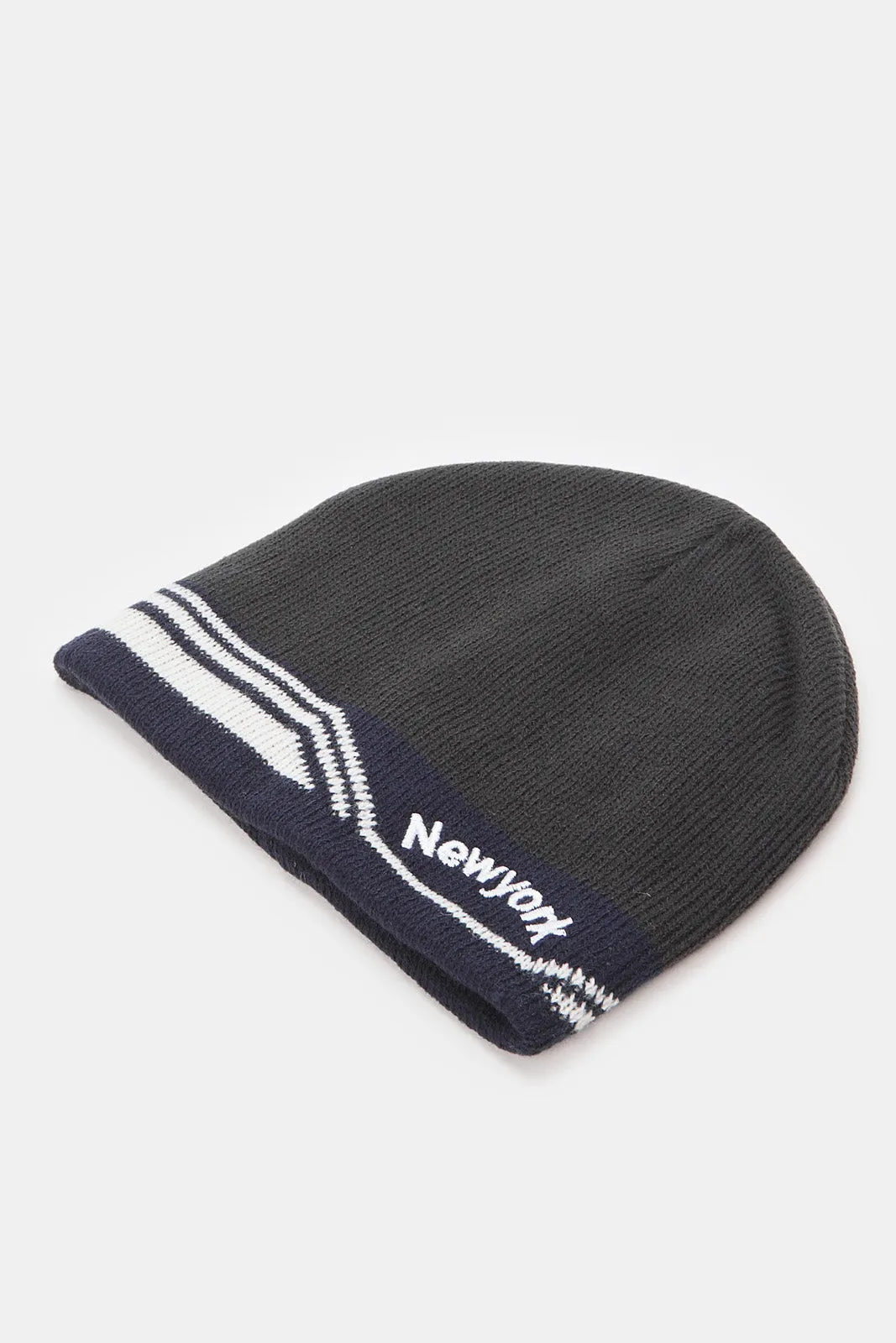 Boys Brown And Charcoal Knitted Cap Set (2 Piece)