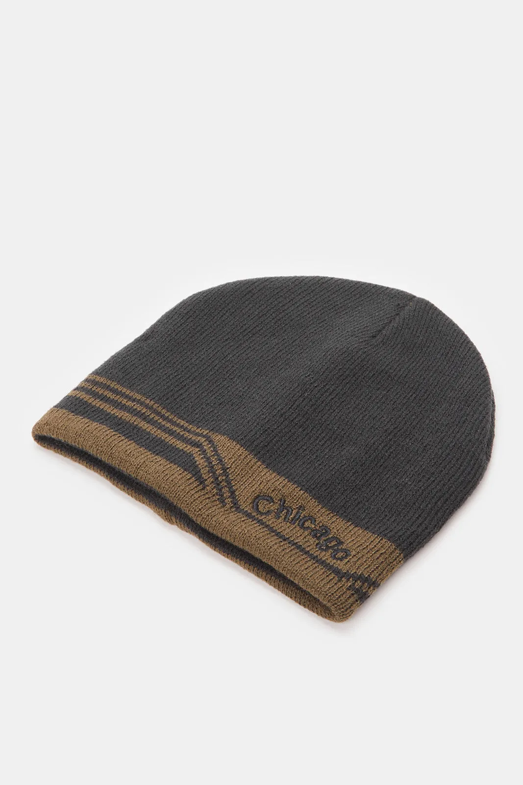 Boys Brown And Charcoal Knitted Cap Set (2 Piece)