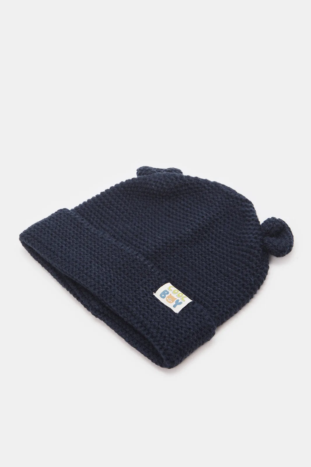 Boys White And Navy Knitted Cap Set (2 Piece)