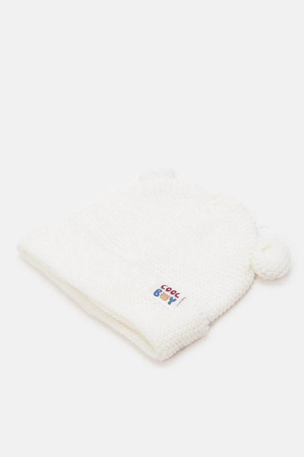 Boys White And Navy Knitted Cap Set (2 Piece)