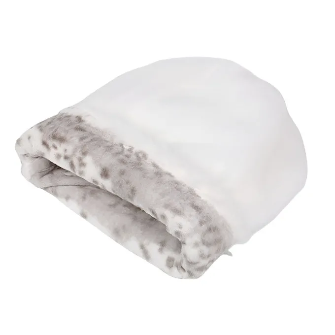 cuddle cup bed - soft platinum snow leopard with ivory faux-fur