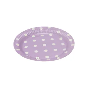 Disposable Party Paper Dinner Plates Purple with White Polka Dots 8pack XPATY74