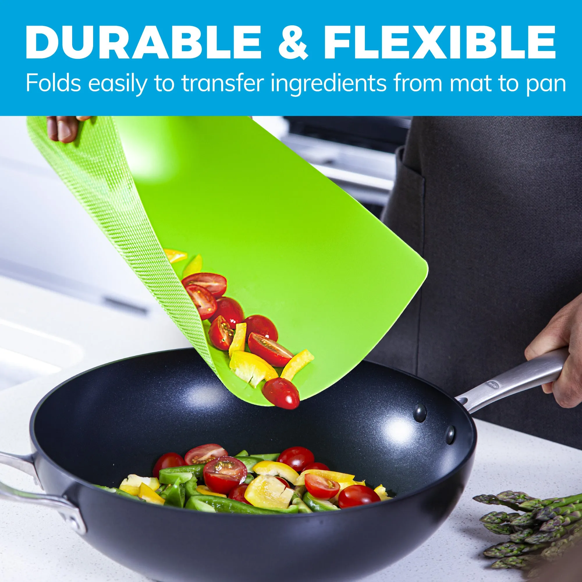 Extra Thick Flexible Plastic Cutting Board Mats with Holes for Hanging and Food Icons & EZ-Grip Waffle Back, (Set of 6) Dishwasher Safe