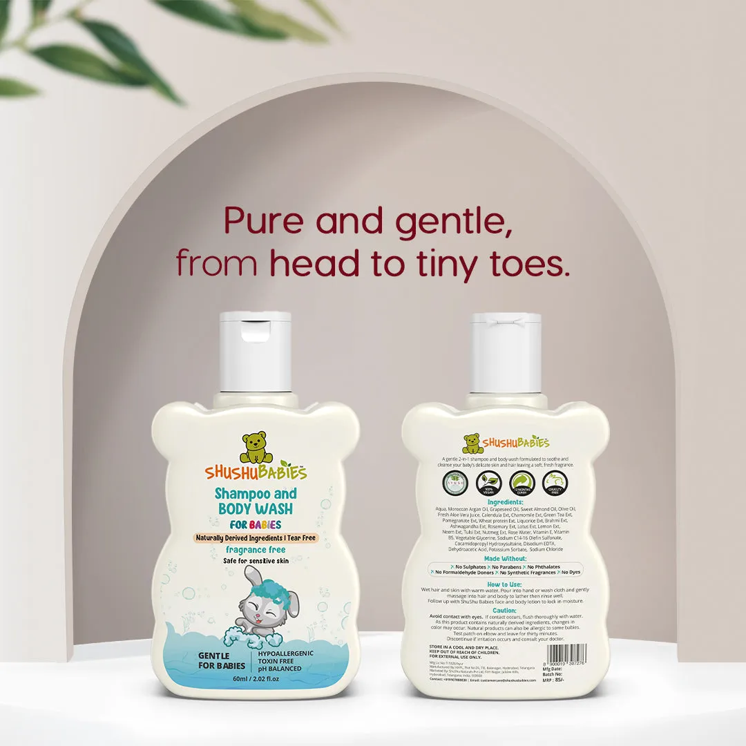 Gentle Fragrance-Free Shampoo and Body Wash for Babies - All-Natural Care 60ml