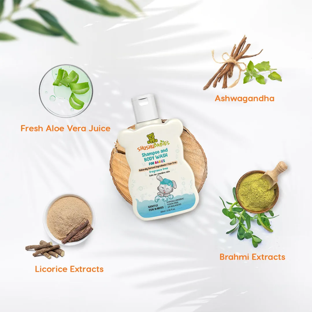 Gentle Fragrance-Free Shampoo and Body Wash for Babies - All-Natural Care 60ml