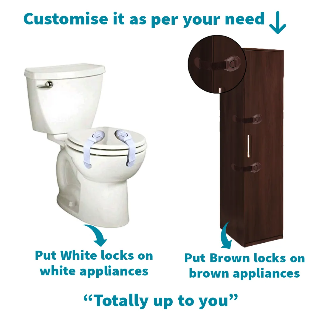 KidDough Furniture Safety Locks for Kids- Pack of 4 White   4 Brown Locks