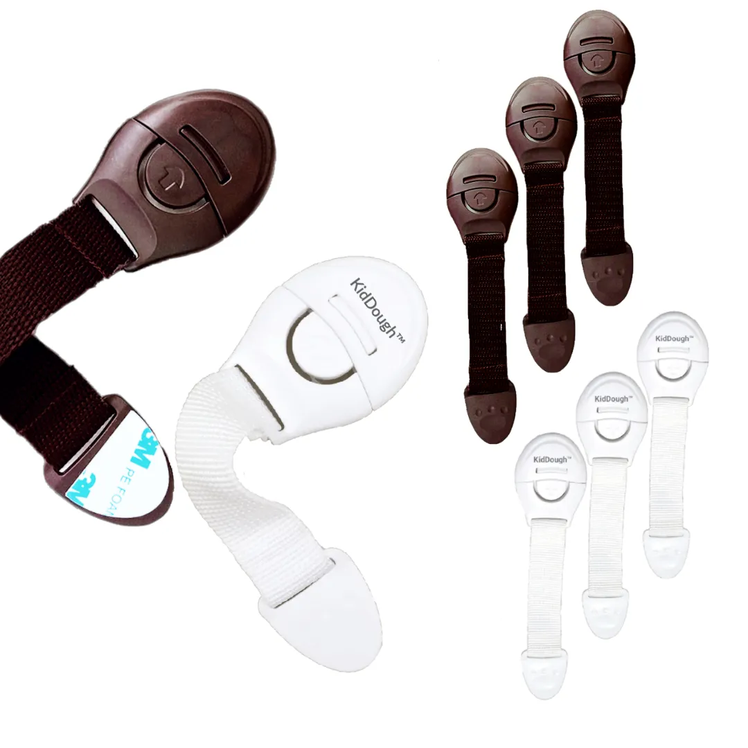 KidDough Furniture Safety Locks for Kids- Pack of 4 White   4 Brown Locks