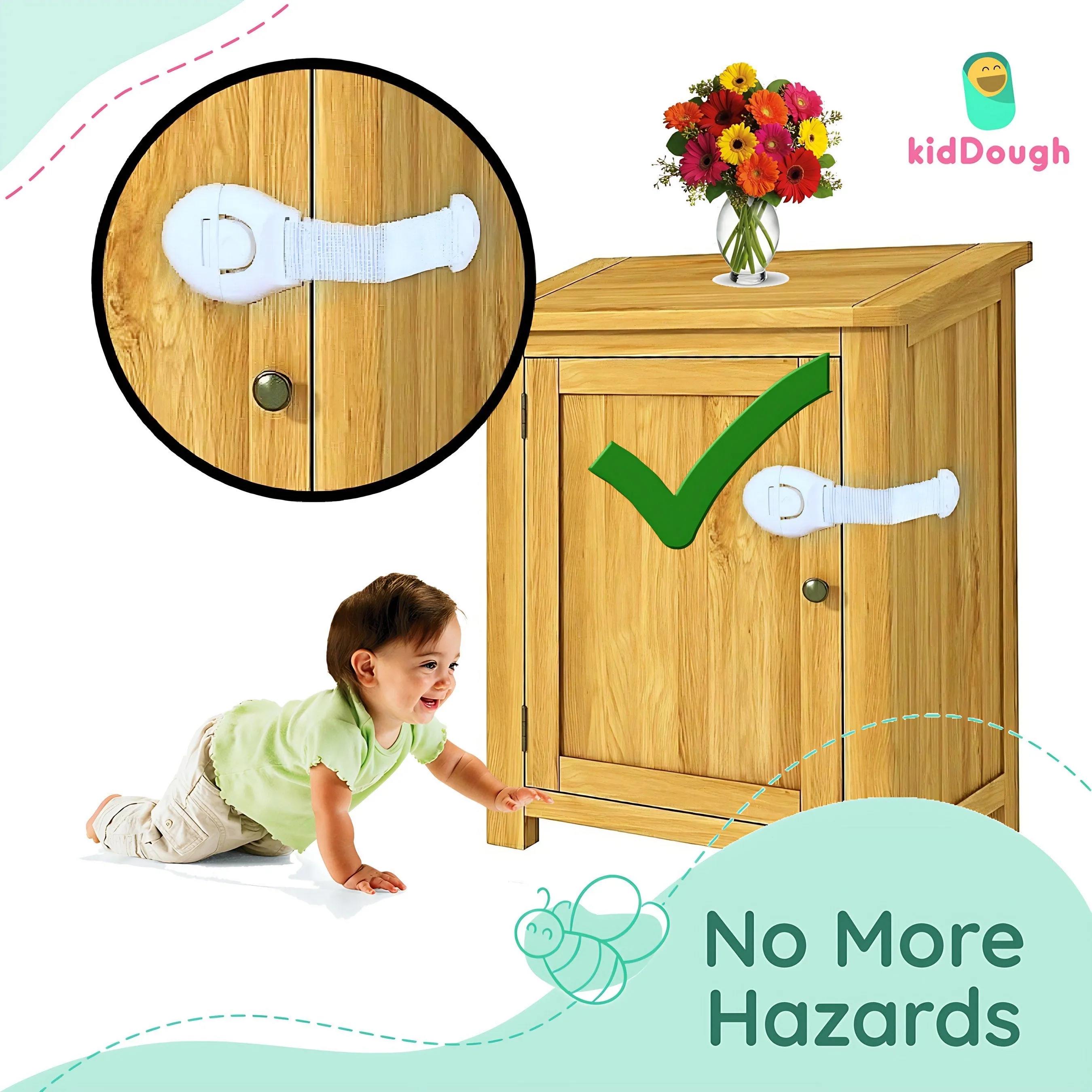 KidDough Furniture Safety Locks for Kids- Pack of 8 Beige Locks