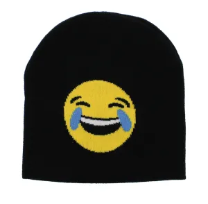 Laughing Face Emoji on Soft Black Beanie Hat