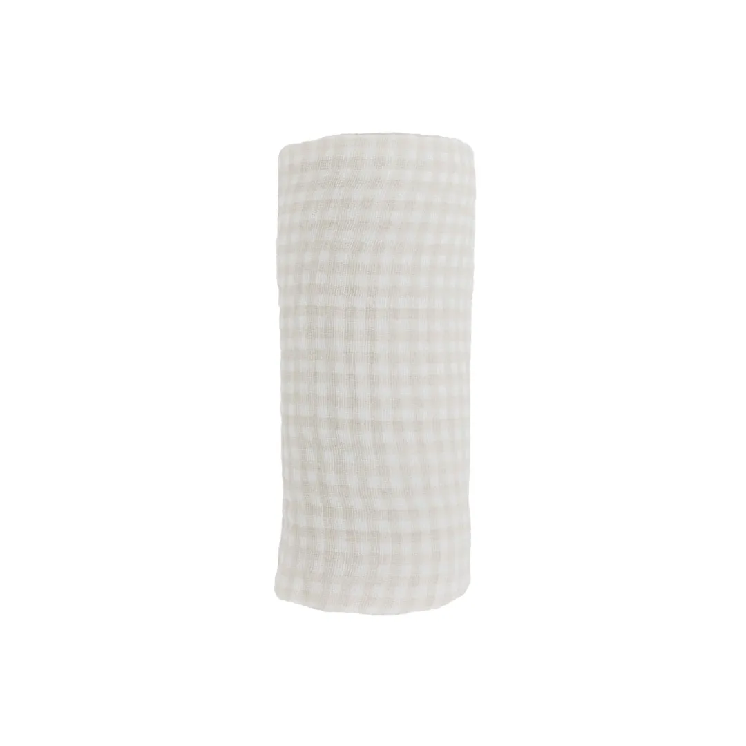Little Unicorn Cotton Muslin Swaddle / Tan Gingham