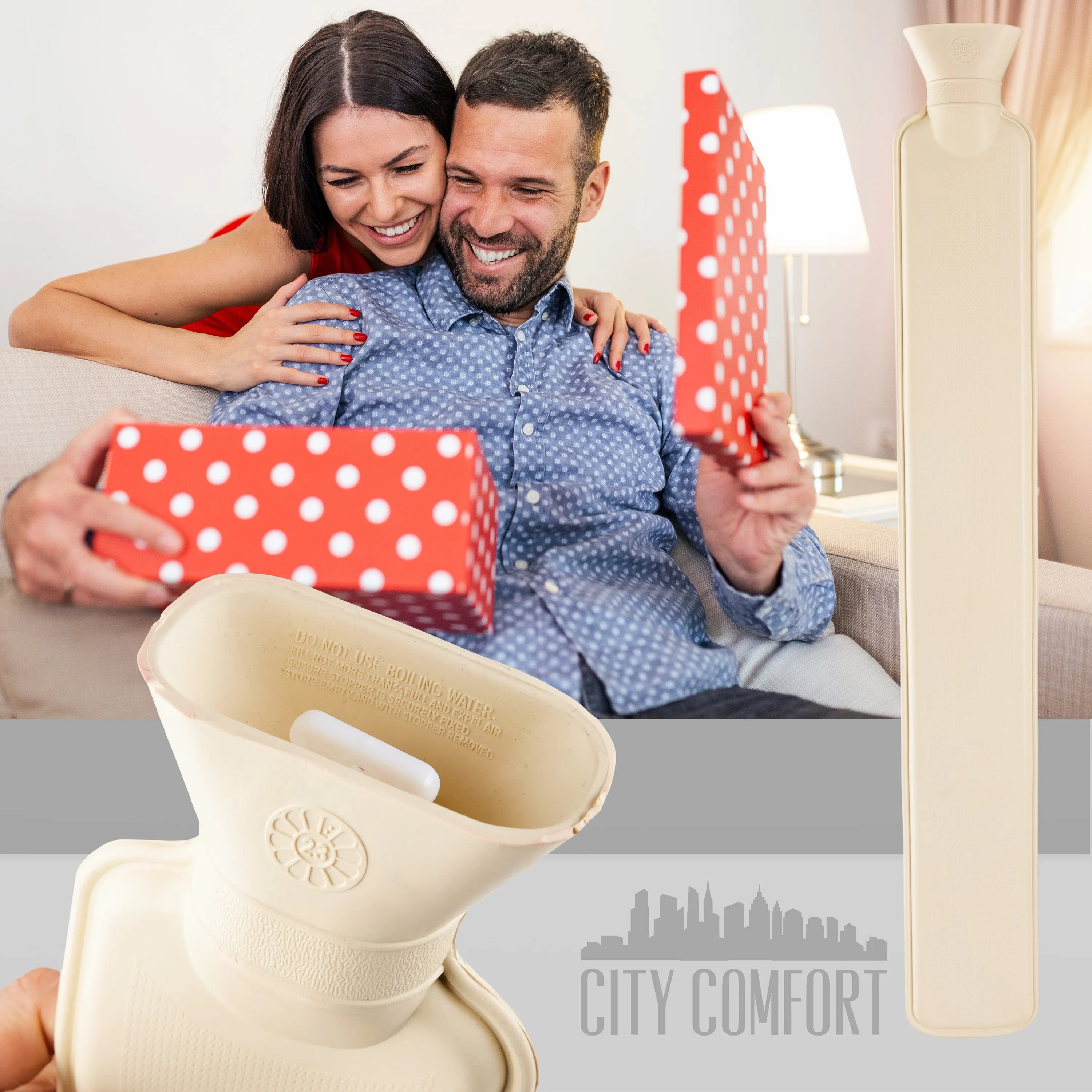 Long Hot Water Bottle 2L - Rubber Hot Water Bottle - Ivory