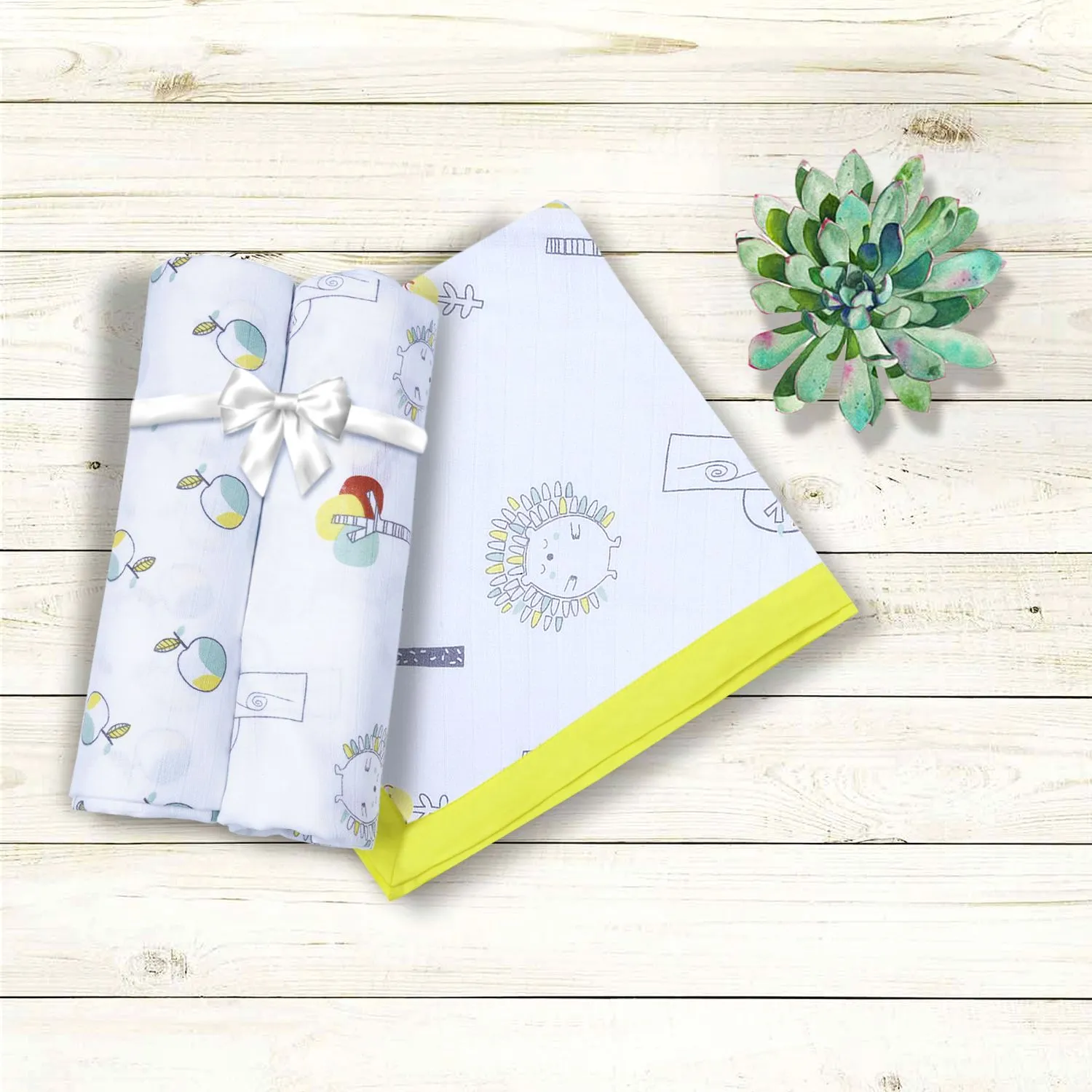 Muslin Swaddle - 2Pc Set - Apple/Forest Print