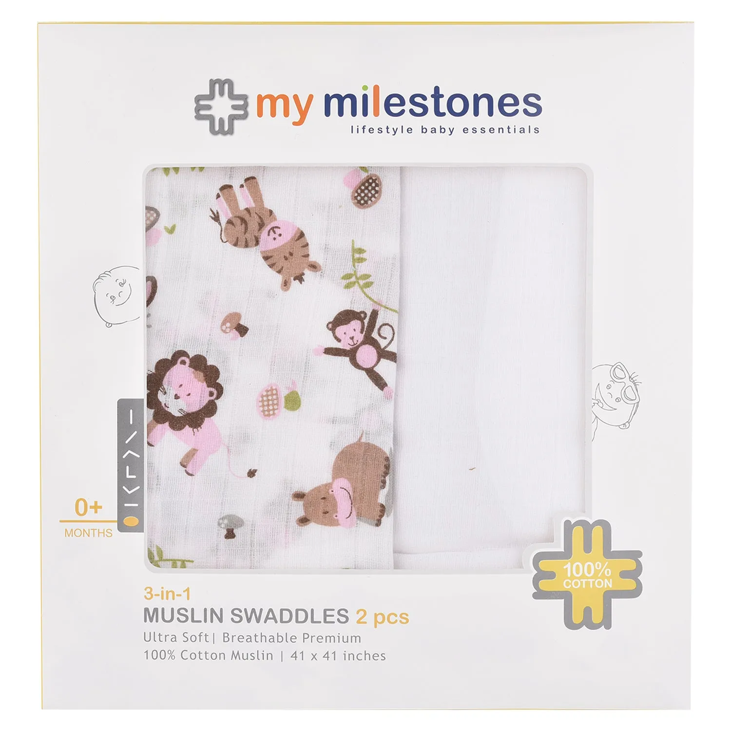 Muslin Swaddle - 2Pc Set - Zoo Pink