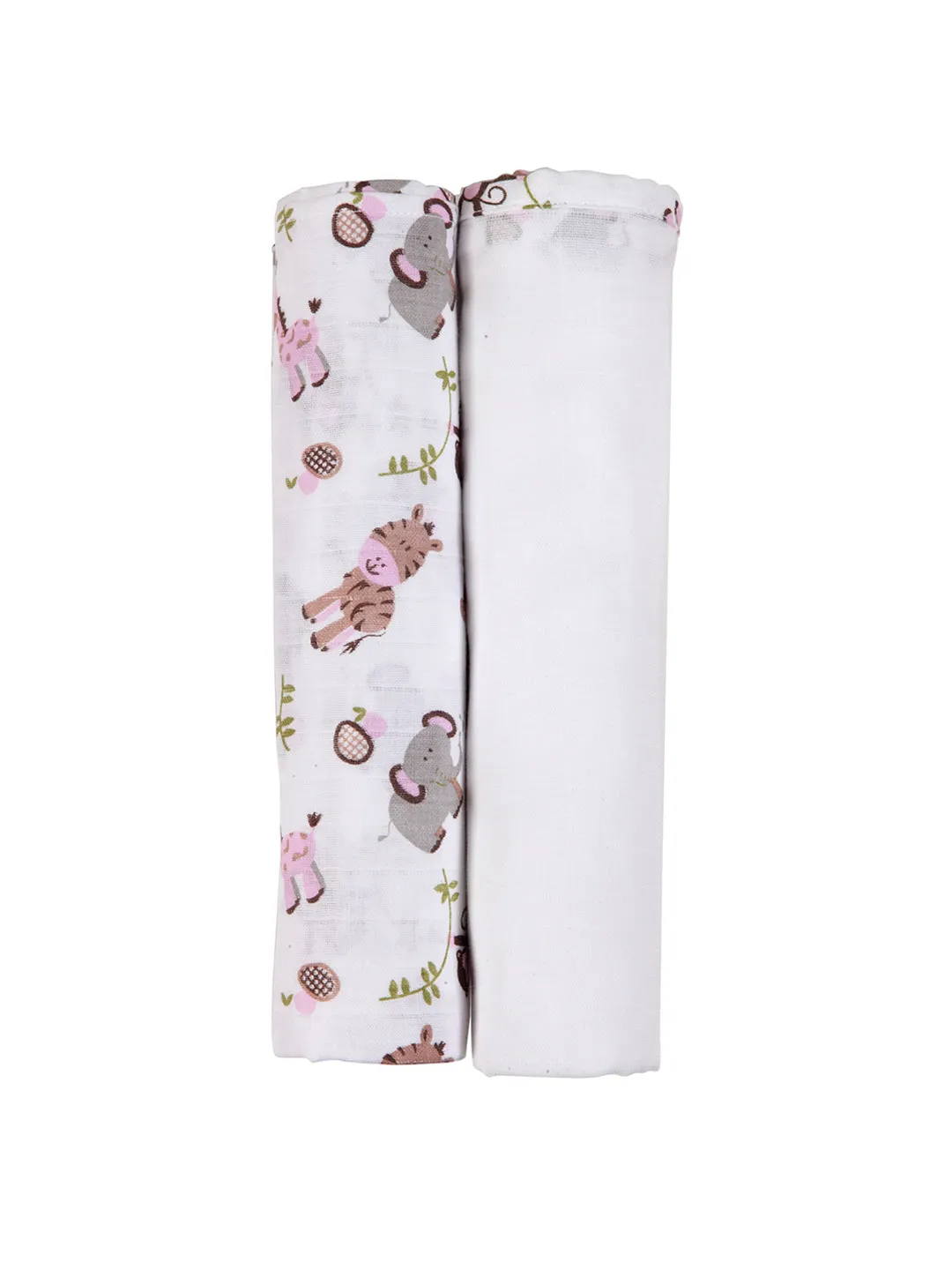 Muslin Swaddle - 2Pc Set - Zoo Pink