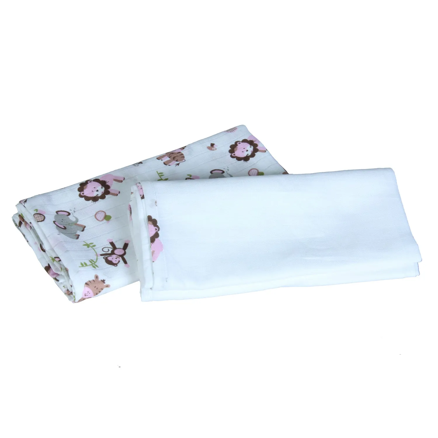 Muslin Swaddle - 2Pc Set - Zoo Pink