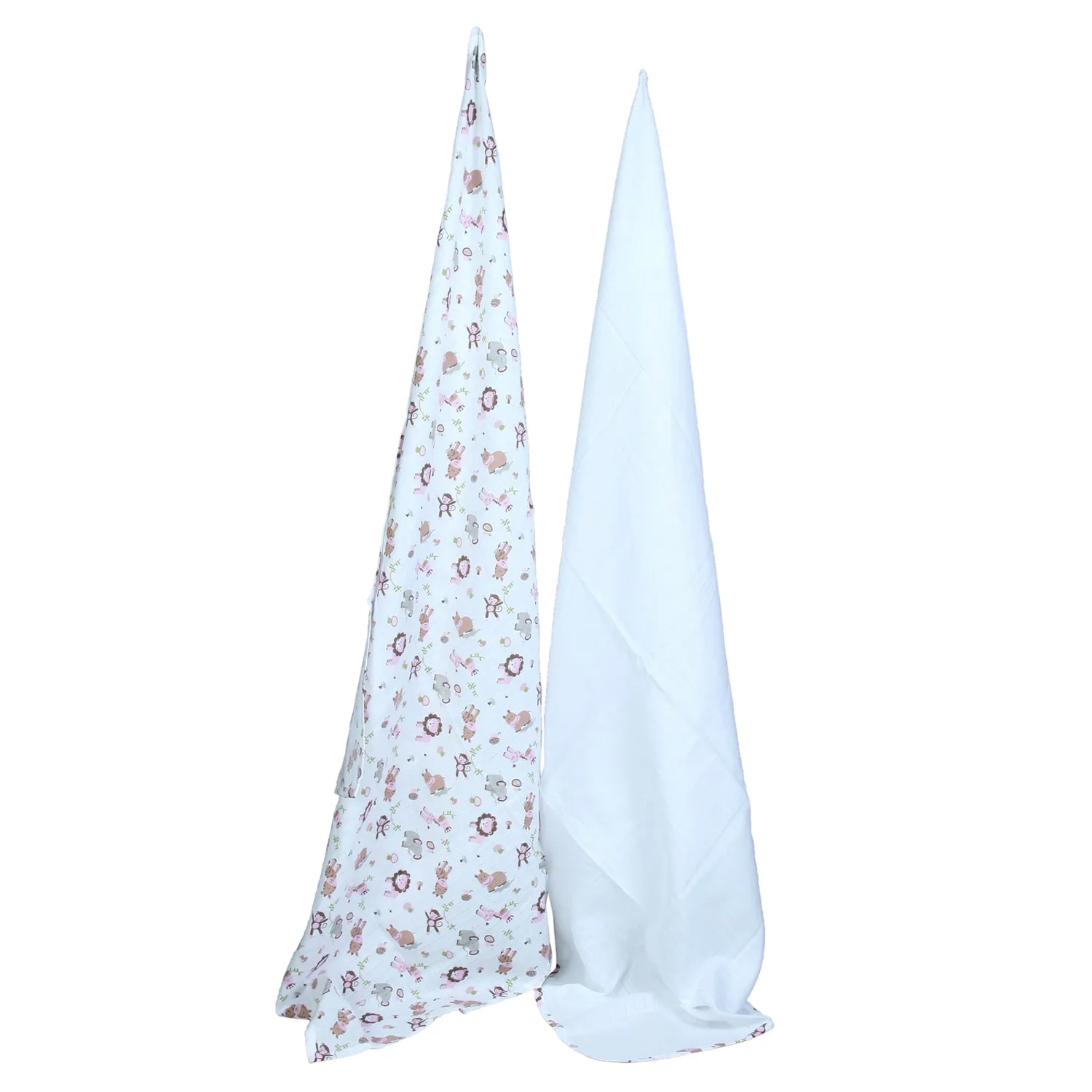 Muslin Swaddle - 2Pc Set - Zoo Pink
