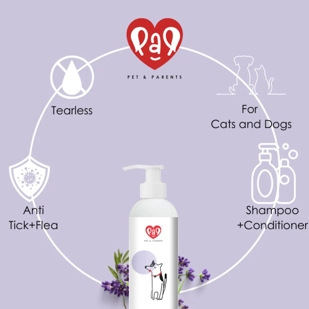 Pet And Parents 2 in 1 Anti Tick Tearless Lavender Shampoo & Conditioner for Dogs and Cats