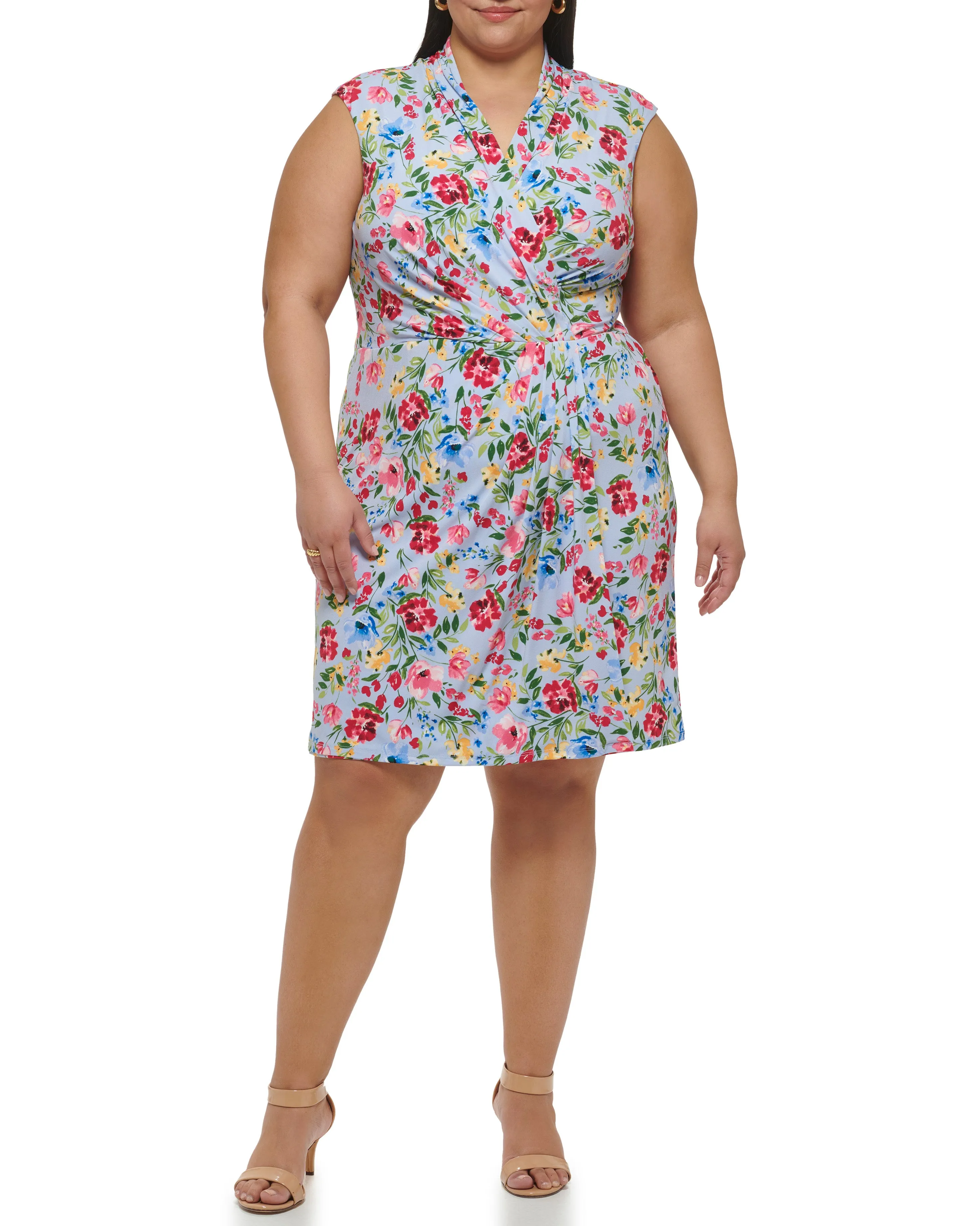 Plus-Size Floral-Print Faux-Wrap Dress