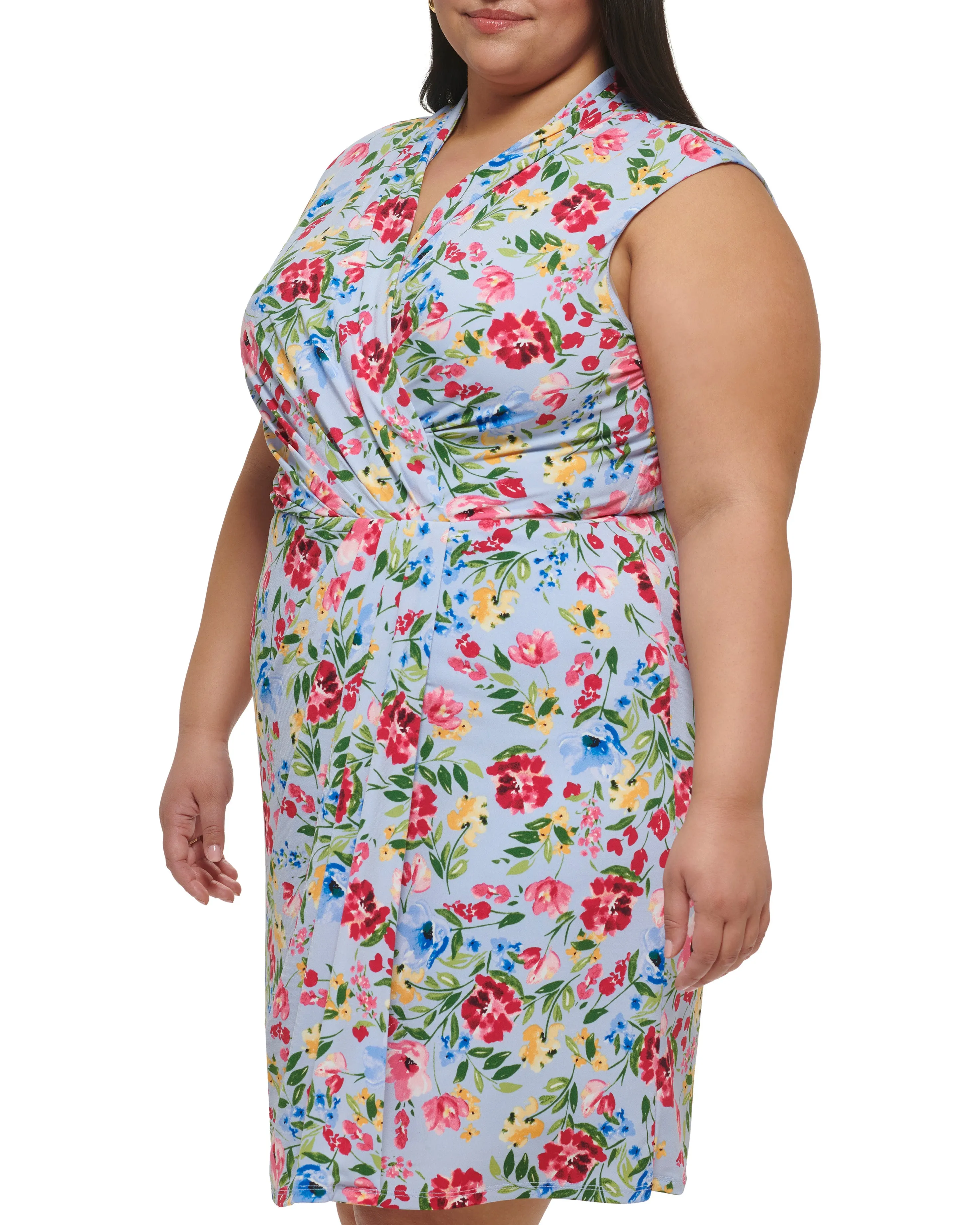 Plus-Size Floral-Print Faux-Wrap Dress
