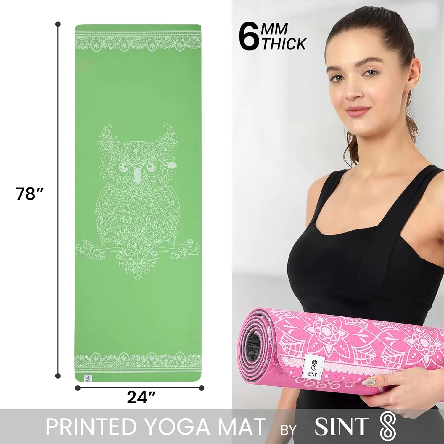 Premium 6mm Print Reversible Yoga Mat- Mystic Owl