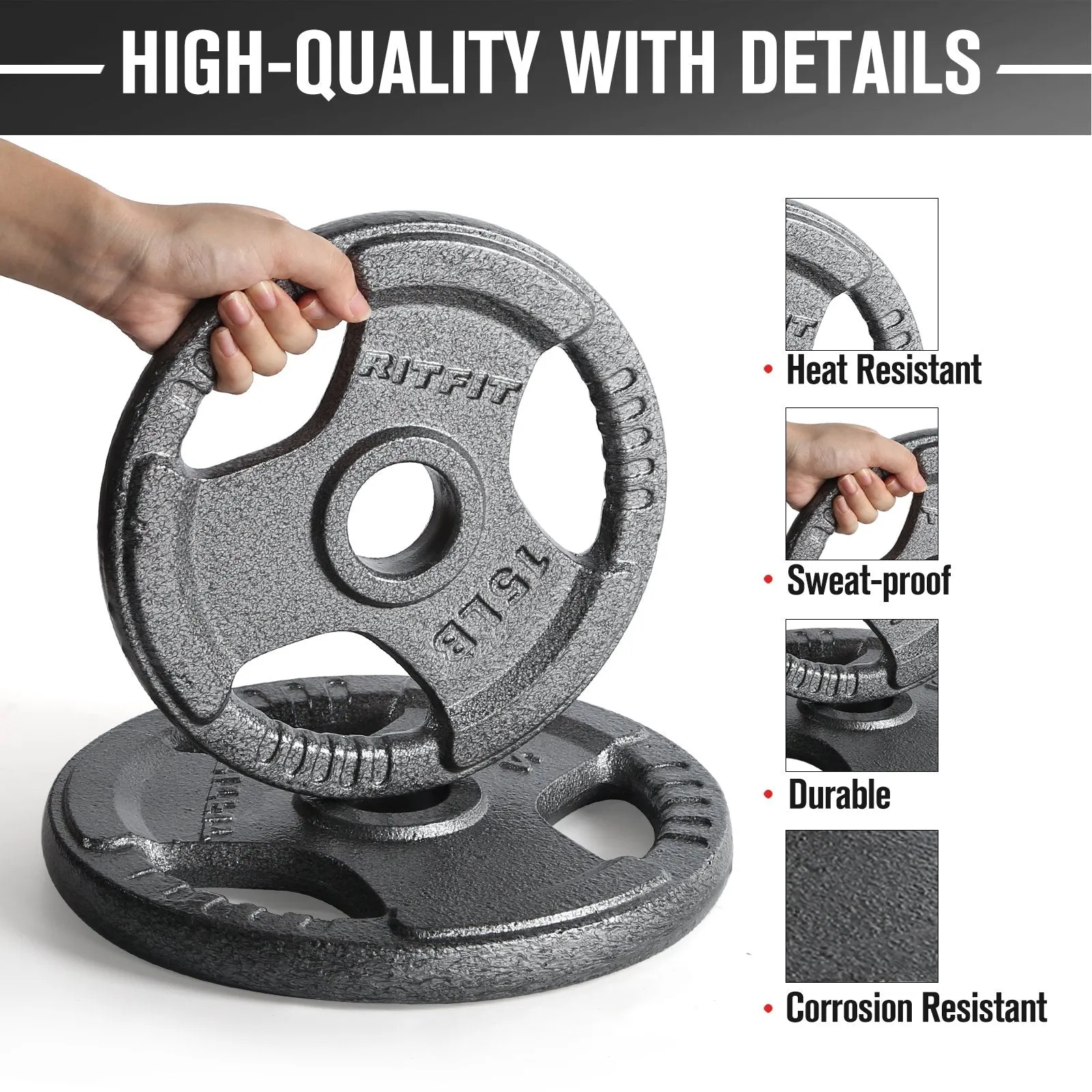 RitFit Cast Iron Weight Plates Set 2-Inch Olympic Grip Plates