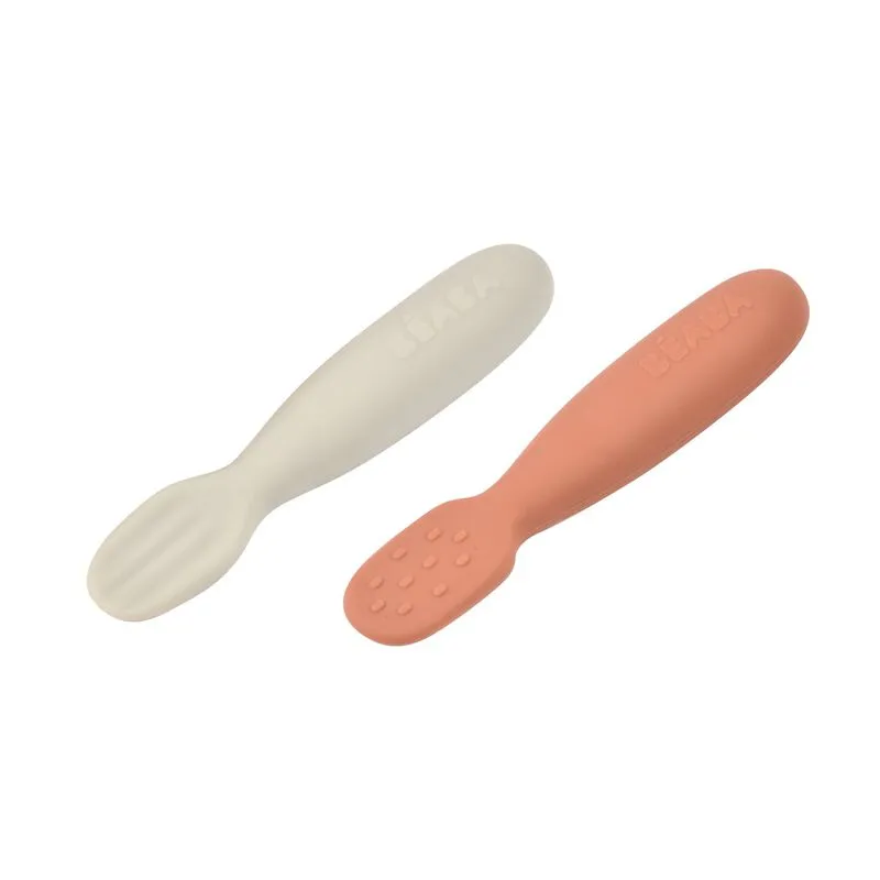 Set of 2 Silicone Pre-Feeding Spoons - Terracotta/Velvet Grey