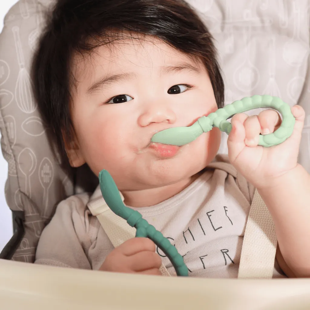 Sweetie Spoons™ - Silicone Baby Fork   Spoon Set