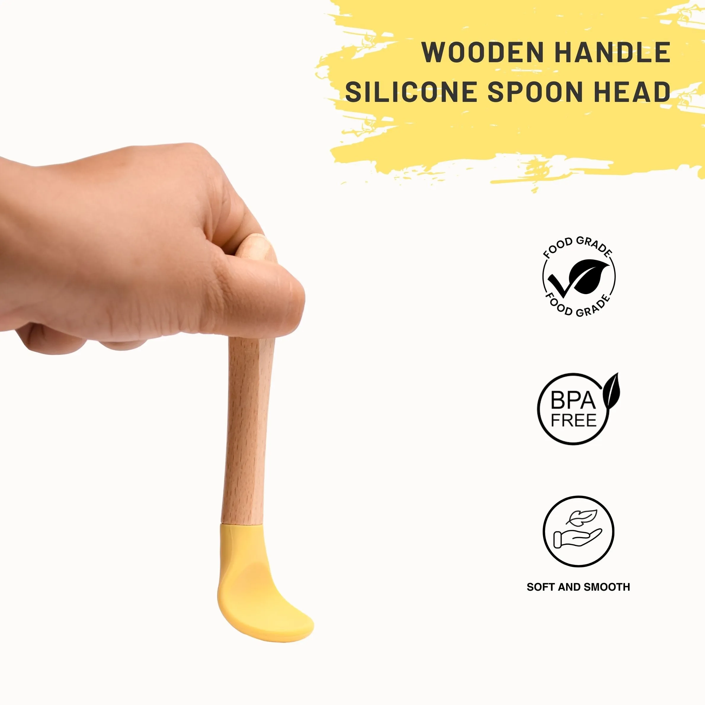 THE LITTLE LOOKERS Silicone Spoon with Bamboo Handle, BPA Free Feeding Spoons for Baby/Kids/Toddlers