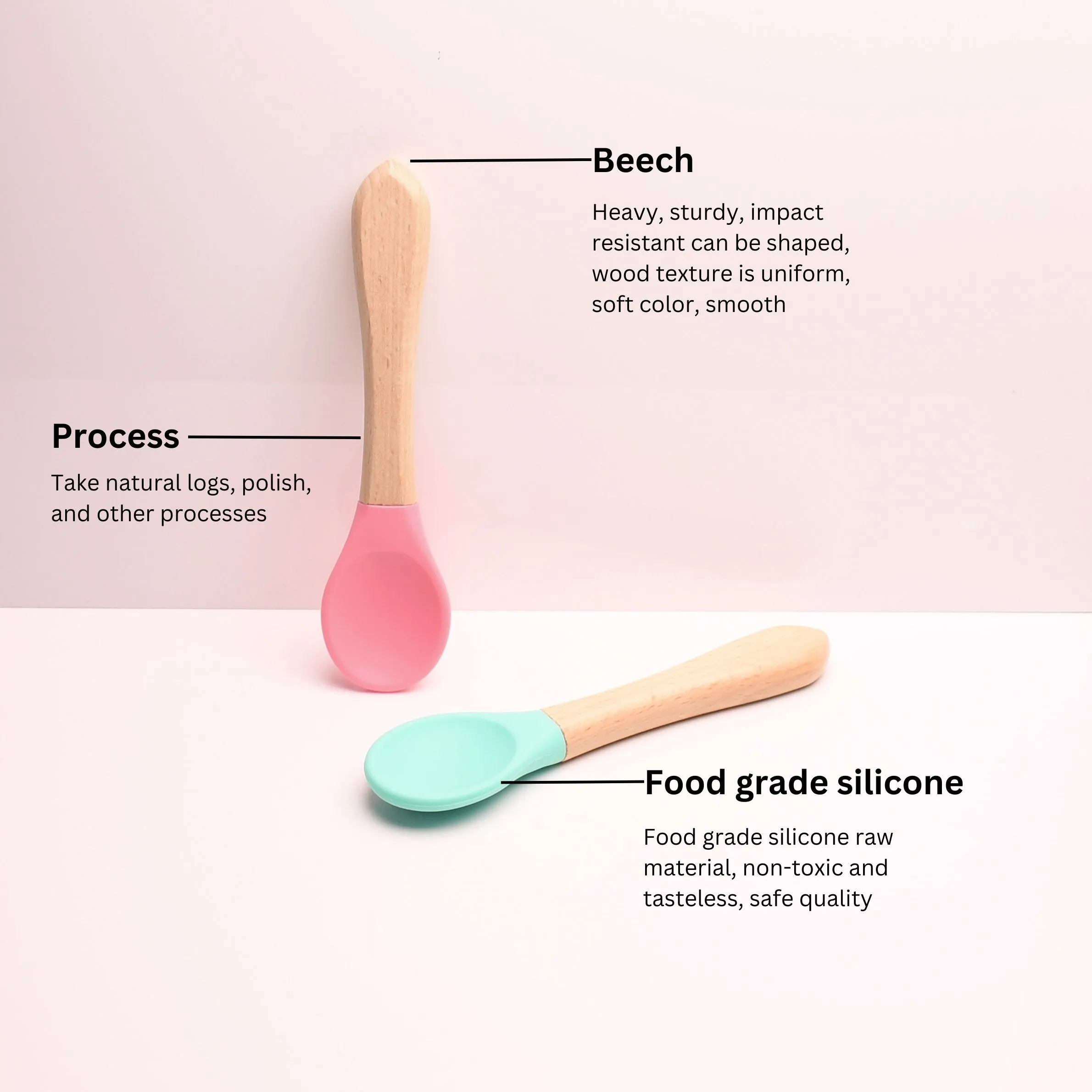 THE LITTLE LOOKERS Silicone Spoon with Bamboo Handle, BPA Free Feeding Spoons for Baby/Kids/Toddlers