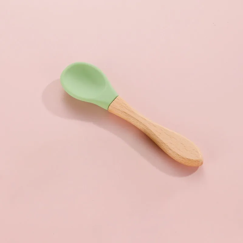 THE LITTLE LOOKERS Silicone Spoon with Bamboo Handle, BPA Free Feeding Spoons for Baby/Kids/Toddlers