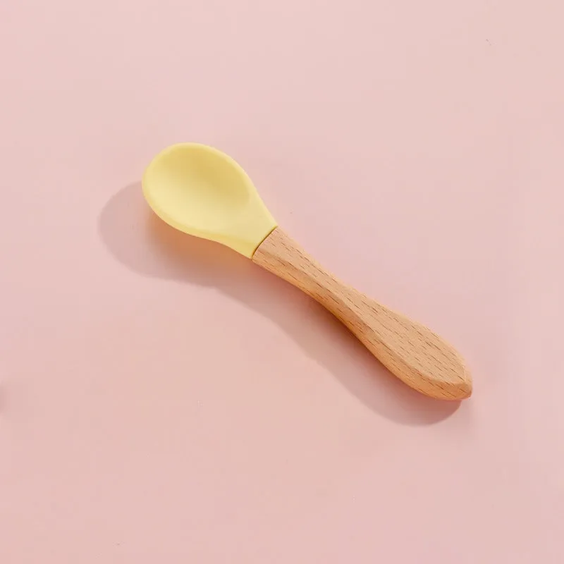 THE LITTLE LOOKERS Silicone Spoon with Bamboo Handle, BPA Free Feeding Spoons for Baby/Kids/Toddlers