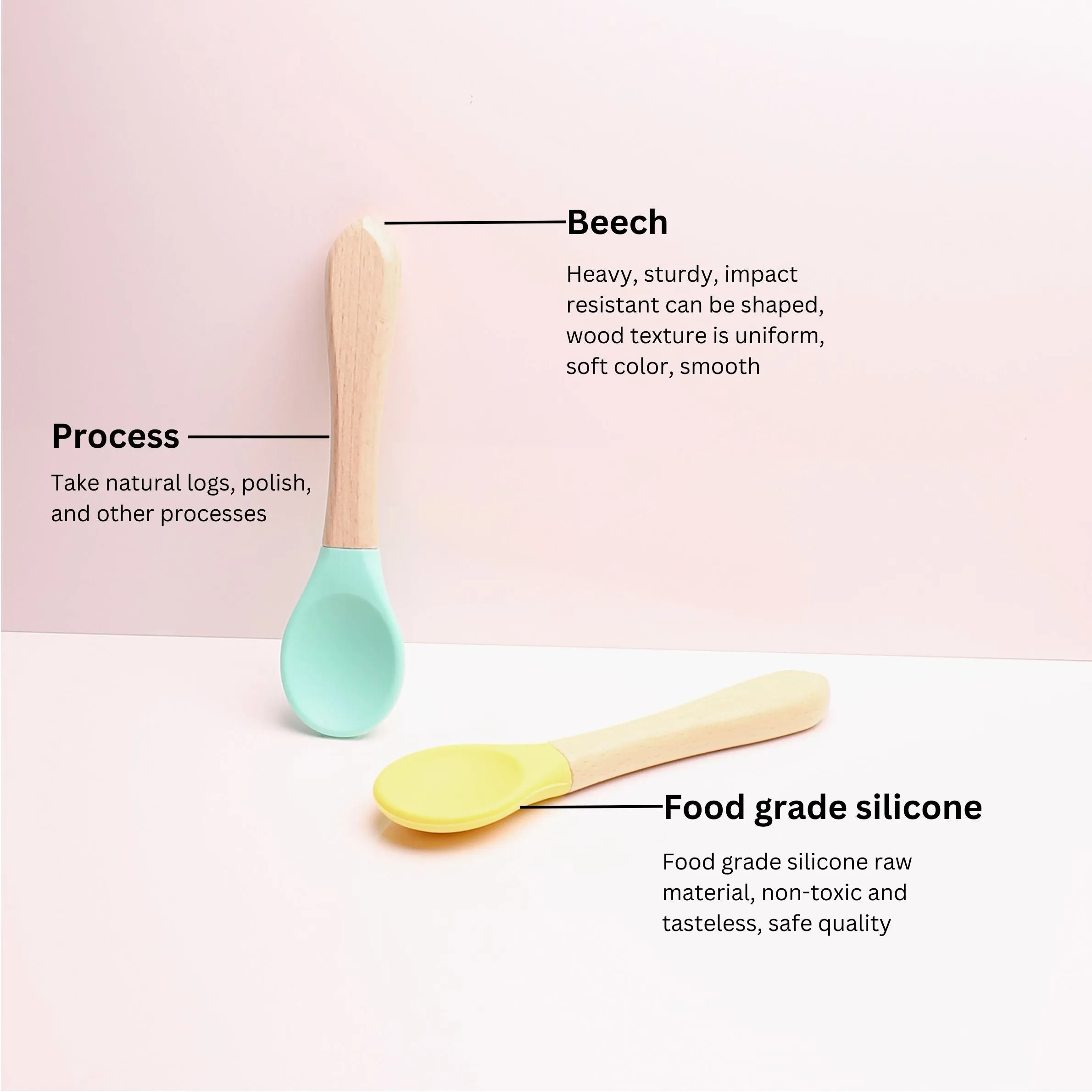 THE LITTLE LOOKERS Silicone Spoon with Bamboo Handle, BPA Free Feeding Spoons for Baby/Kids/Toddlers