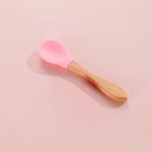 THE LITTLE LOOKERS Silicone Spoon with Bamboo Handle, BPA Free Feeding Spoons for Baby/Kids/Toddlers