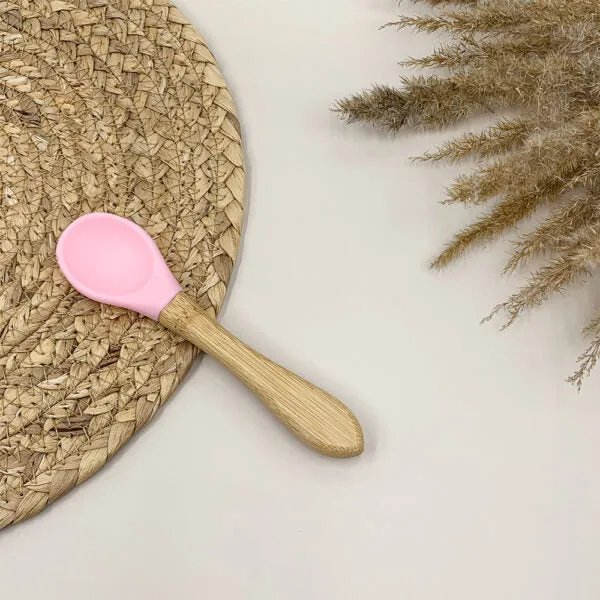 THE LITTLE LOOKERS Silicone Spoon with Bamboo Handle, BPA Free Feeding Spoons for Baby/Kids/Toddlers