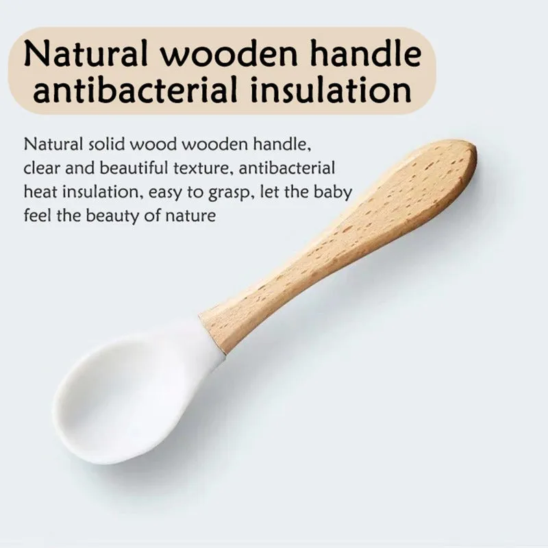 THE LITTLE LOOKERS Silicone Spoon with Bamboo Handle, BPA Free Feeding Spoons for Baby/Kids/Toddlers