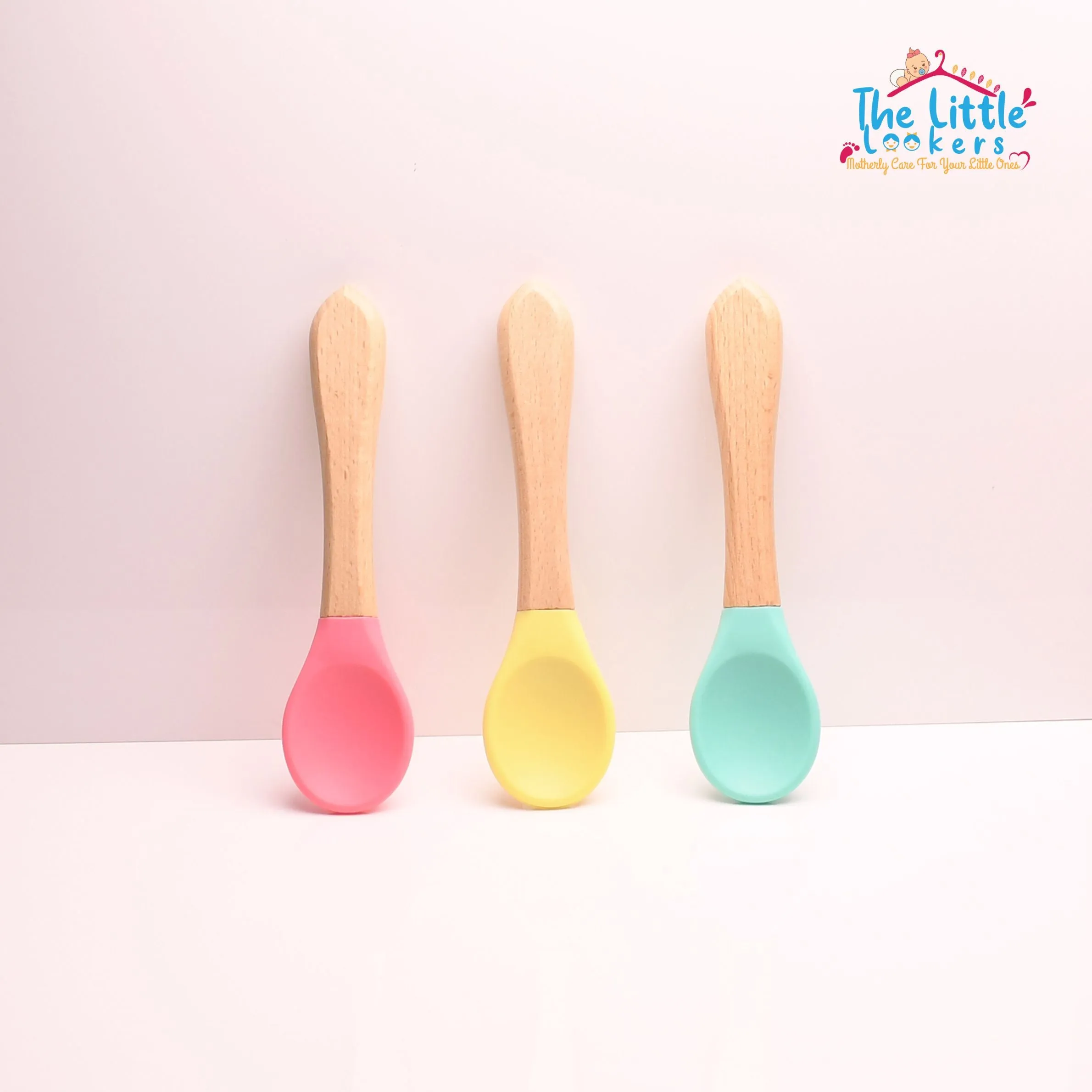 THE LITTLE LOOKERS Silicone Spoon with Bamboo Handle, BPA Free Feeding Spoons for Baby/Kids/Toddlers